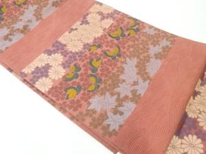 川島織物製　花に蝶模様織出し袋帯